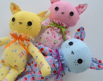 Kitten doll 'COLOUR KITTIES' soft toy, plushie, PDF sewing pattern