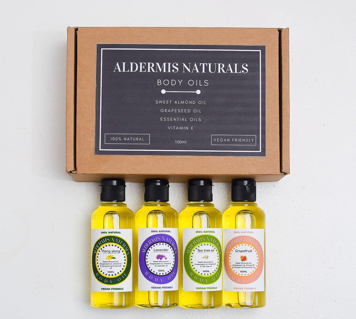 Vegan friendly Natural Body Oil Gift Set. 4 set of skin oils. Etsy