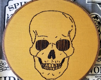 Calavera espeluznante, esqueleto, aro bordado a mano de 15 cm - Regalo de decoración para el hogar de Halloween espeluznante