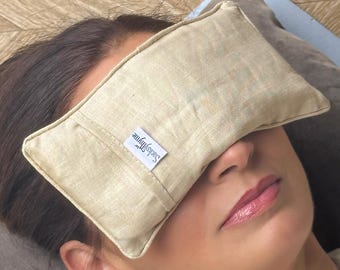 Almohadilla ocular de lino orgánico SacksyThyme con aroma a linaza, lavanda, eucalipto o sin aroma, para aliviar el estrés, la sinusitis, la migraña y para yoga. Incluye almohadilla térmica para microondas.