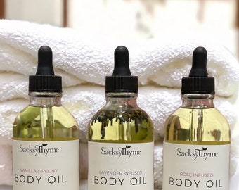 SacksyThyme Nourishing Massage Oil | After Shower Body Oil | Moisturizing and Softening for Silky Smooth Skin | Non-Toxic Plant Based Vegan
