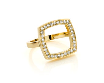 Designer ring “Sparkling Square” with a square of diamonds. Free shipping!