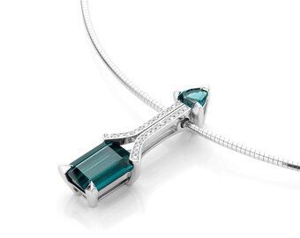 Whitegold pendant “Indigoliet” with tourmaline and diamonds. Free shipping!