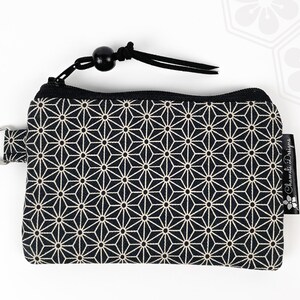 Monedero Asanoha / Monedero pequeño gris con anilla en D / Llavero minimalista japonés, elegante monedero, estuche de tela con cremallera, billetera compacta