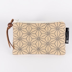 Piccola custodia minimalista, elegante porta documenti Asanoha, custodia geometrica per auricolari, custodia per monete vegana compatta giapponese, borsa con cerniera con stampa a stella grande