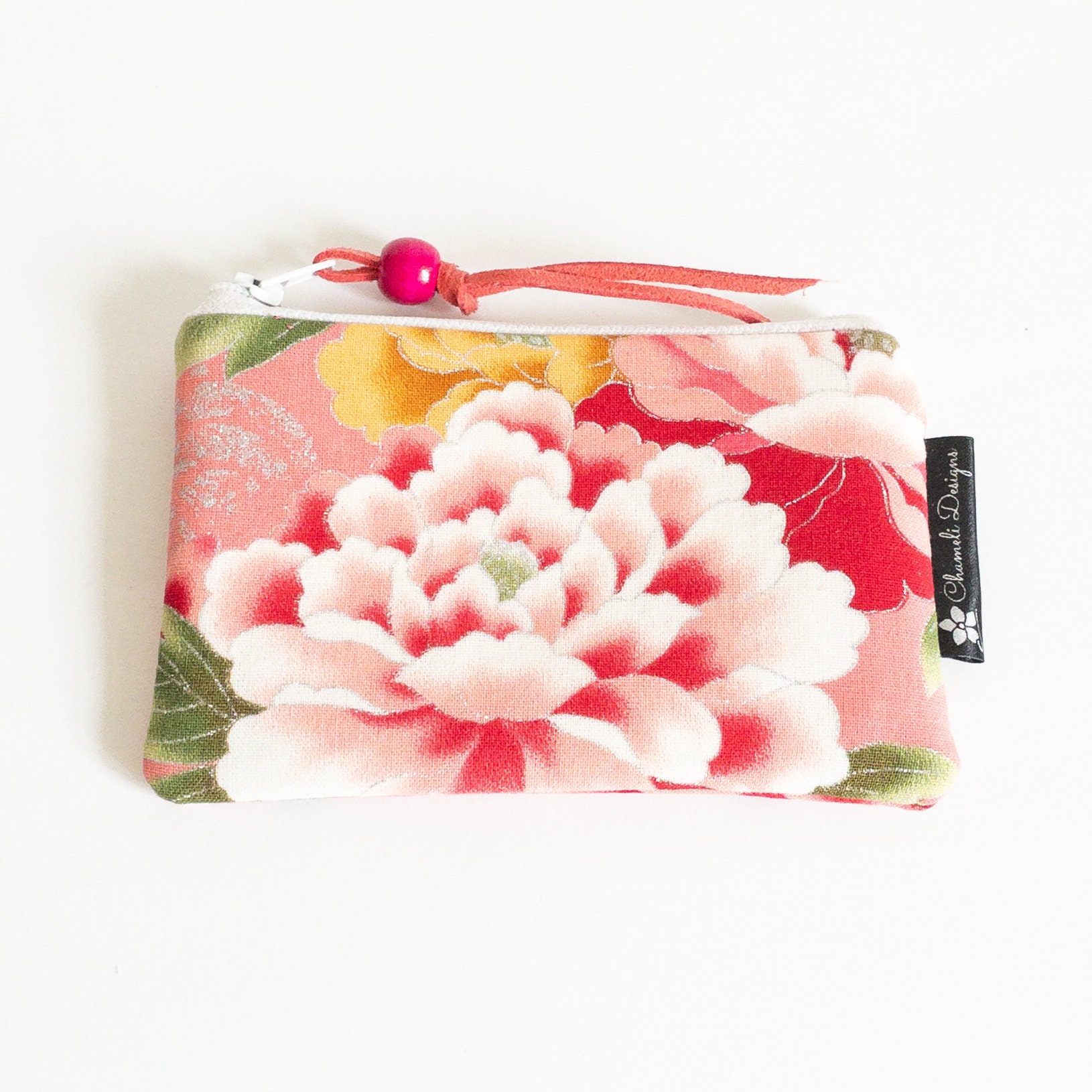 Pink Flowers Tiny Wallet, Japanese Coin Purse, Pink Elegant Vegan Purse ...