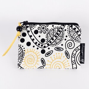 Piccolo portafoglio bianco, custodia con cerniera vegana, portamonete piccolo - mini custodia, borsa per accessori, portafoglio aborigeno australiano, modello australiano