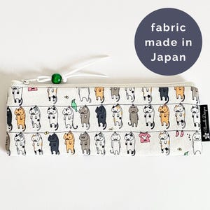Astuccio portapenne con simpatici gatti divertenti / Astuccio portapenne bianco / Piccola borsa cosmetica con cerniera / Astuccio da viaggio in tessuto Made in Japan / Regalo per il ritorno a scuola