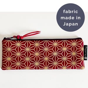 Astuccio portapenne con stampa Asanoha rossa e oro / Astuccio con cerniera con motivo a foglia di canapa giapponese / Organizer per cancelleria fatto a mano / Borsa per il trucco /