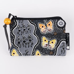 Boho Tiny Wallet - Butterfly Zippered Pouch - Coin Purse - Makeup Pouch - Card Pouch - Zipper Pouch - Aboriginal Australian Pouch