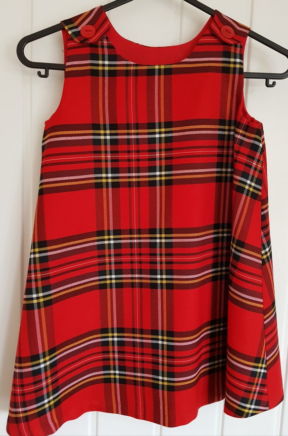red tartan pinafore dress