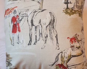 Equestrian Horse Cushion Cover: Cream Cotton Pillow, 20" x 20"