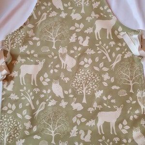 Green Woodland Animal Children&#39;s Apron / Pinny / Toddler Apron/ Overall/ Child&#39;s Apron 10-12 yrs