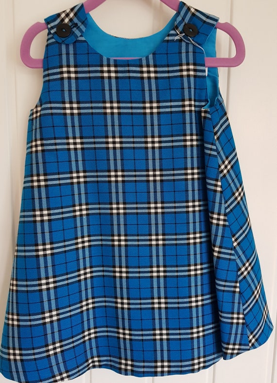 blue tartan pinafore dress