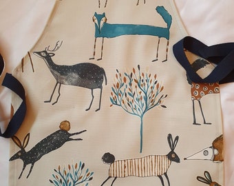 Woodland Animal Blue Children's Apron / Pinny / Toddler Apron/ Overall/ Child's Apron