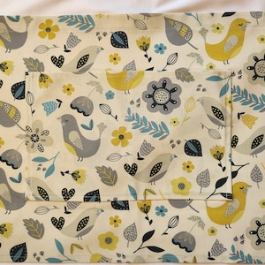 Pocket Bird and Flower Cotton Half Waist Apron, Gardening Apron, Garden Gift, Utility Apron, Teachers Apron, Vendors Apron, Classroom Apron