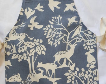 Blue Woodland Animal Toddler Apron: Handmade Cotton Pinny