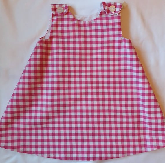 pink check pinafore dress