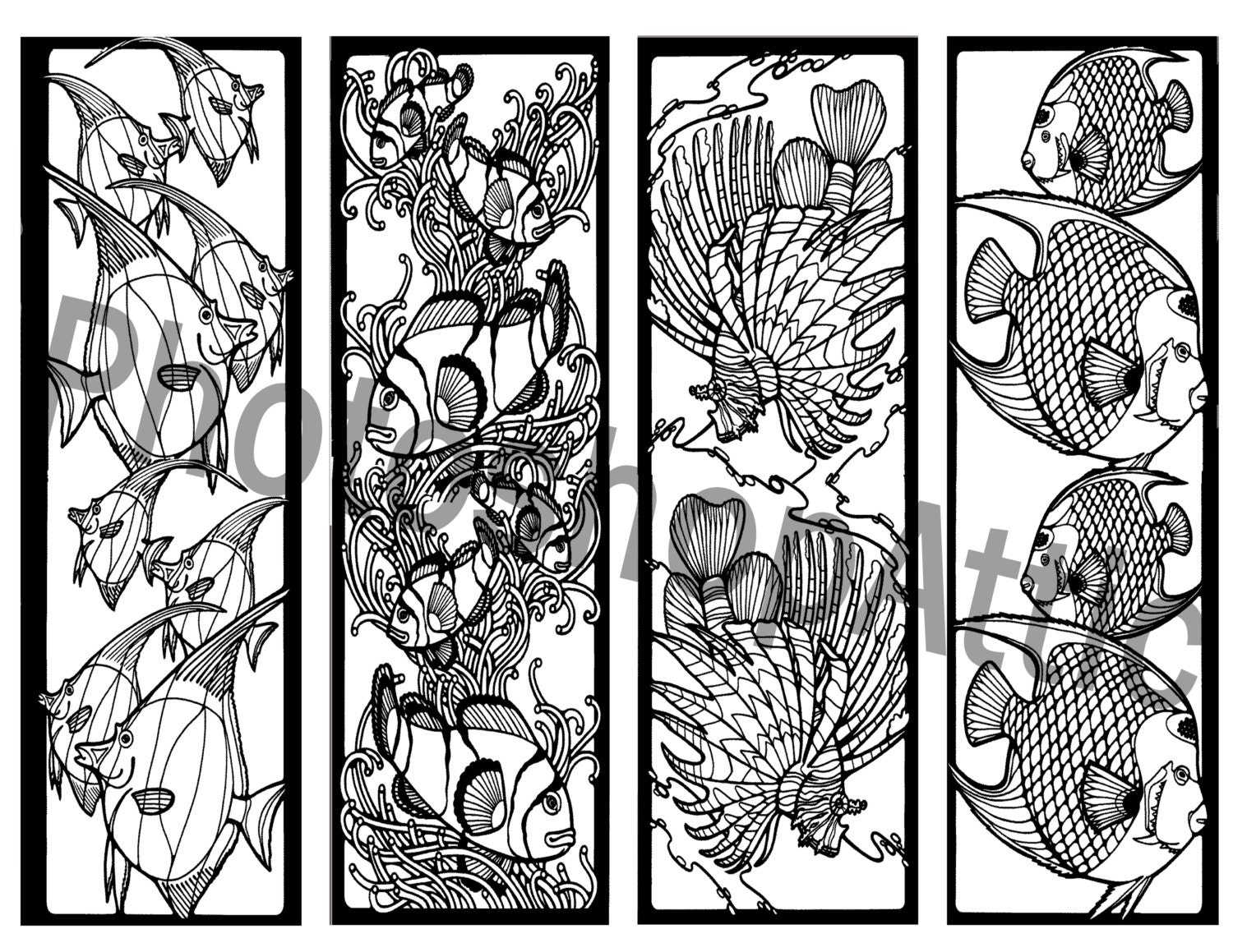mosaic ocean life bookmarks coloring printable page sheet pdf etsy