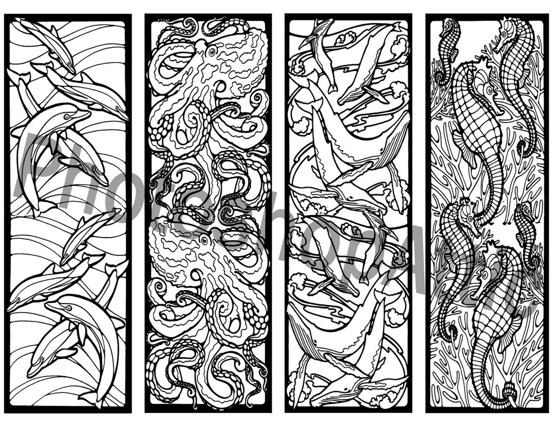 Download Mosaic Ocean Life Bookmarks coloring printable page sheet ...