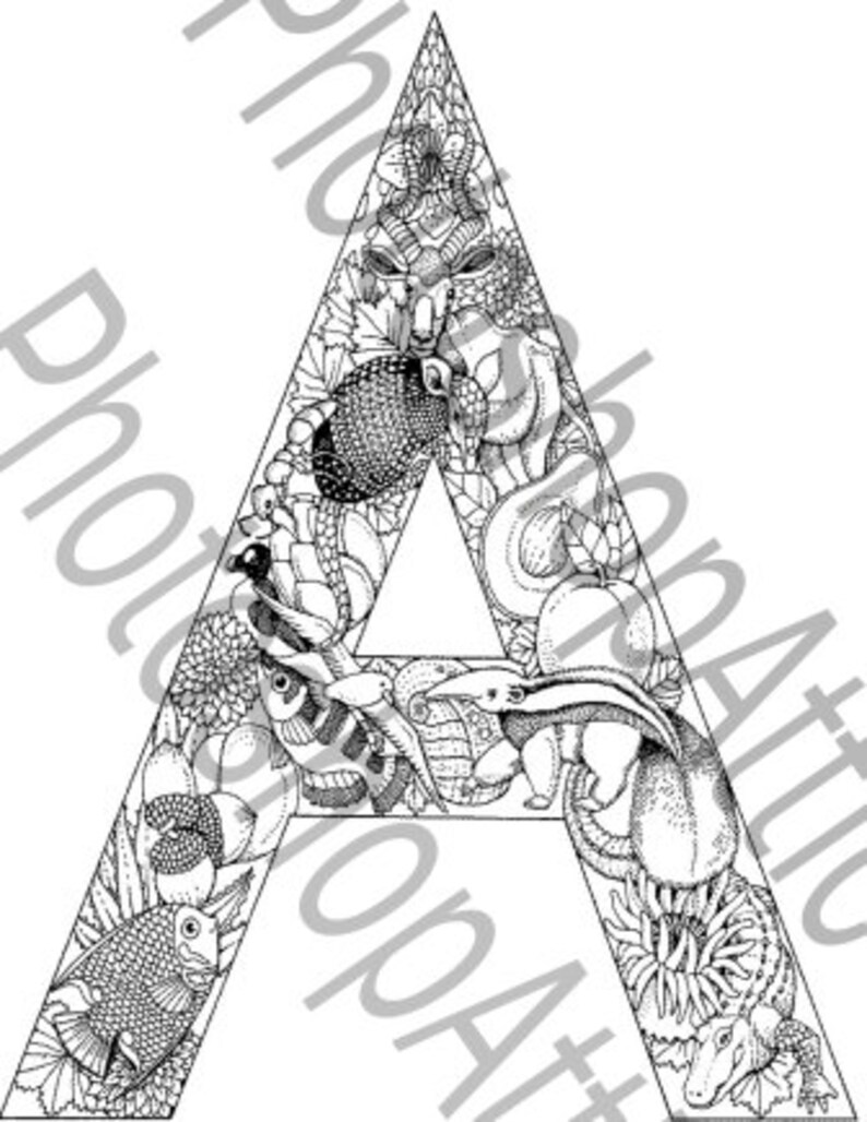Animal Alphabet 26 Pages Instant Download Coloring Monogram ...