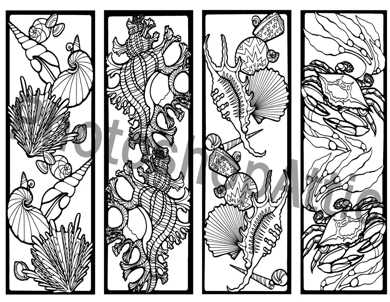 Mosaic Ocean Life Bookmarks coloring printable page sheet PDF | Etsy