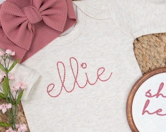 Personalized baby girl oatmeal and mauve vintage romper with headband, Newborn outfit, Embroidered girl coming home outfit, baby shower gift