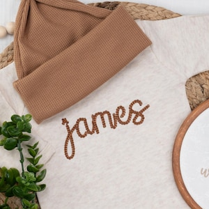 Personalized Baby Romper and Hat Set: Vintage Embroidered Newborn Outfit