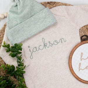 Personalized Baby Romper & Hat Set: Vintage Embroidered Newborn Outfit