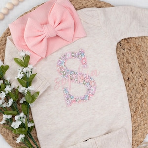 Personalized baby girl Pink romper and headband, Pink Newborn outfit, Embroidered girl coming home outfit, baby shower gift