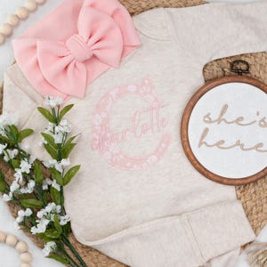 Personalized baby girl Pink romper and headband, Pink Newborn outfit, Embroidered girl coming home outfit, baby shower gift
