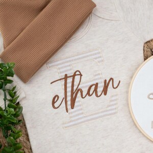 Personalized Baby Romper & Hat Set: Embroidered Oatmeal Cotton Outfit