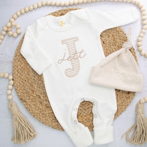 Personalized Embroidered Baby Romper with Hat: Neutral Coming Home Outfit
