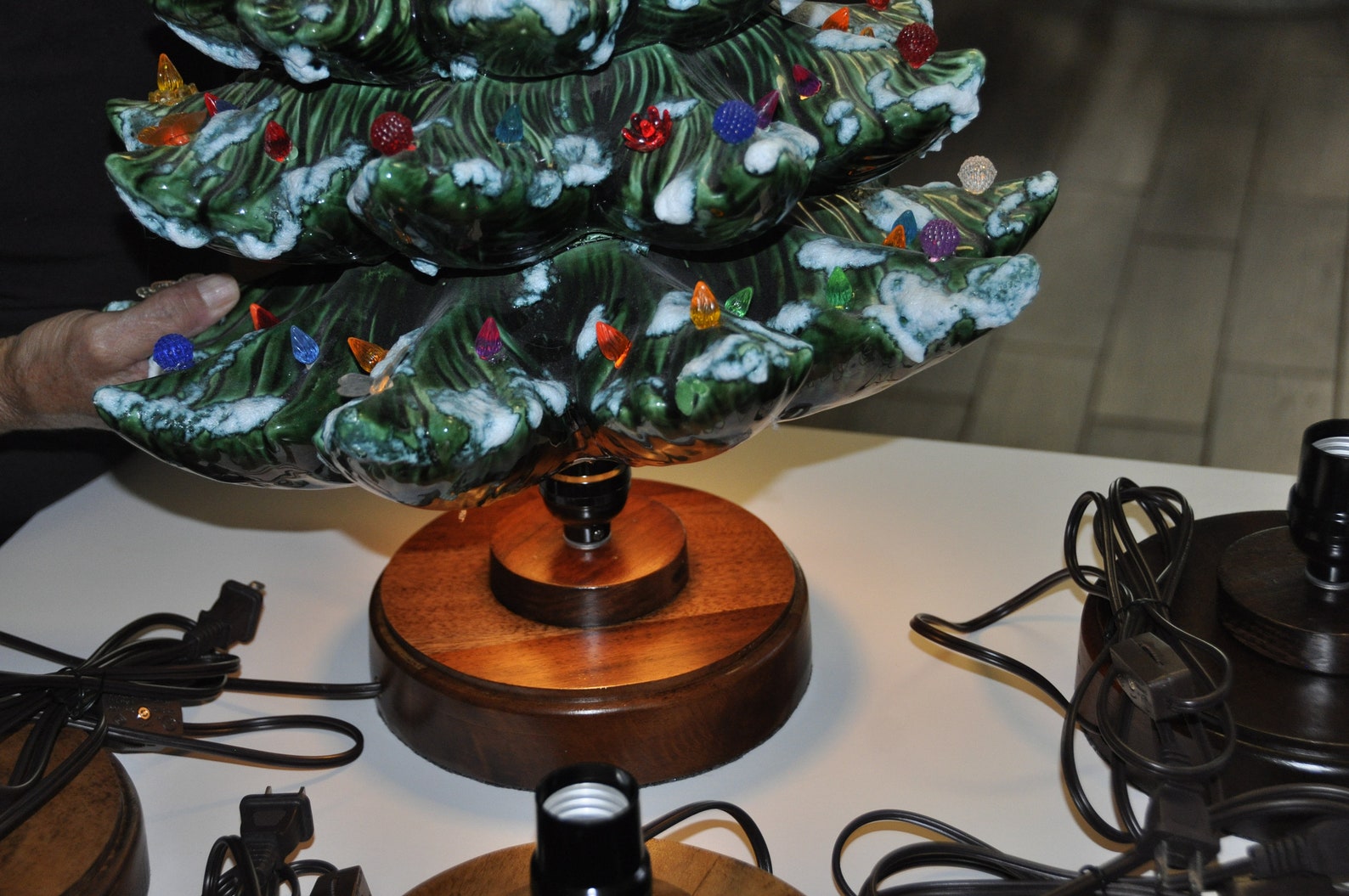 Wood ceramic christmas tree base with light etsy