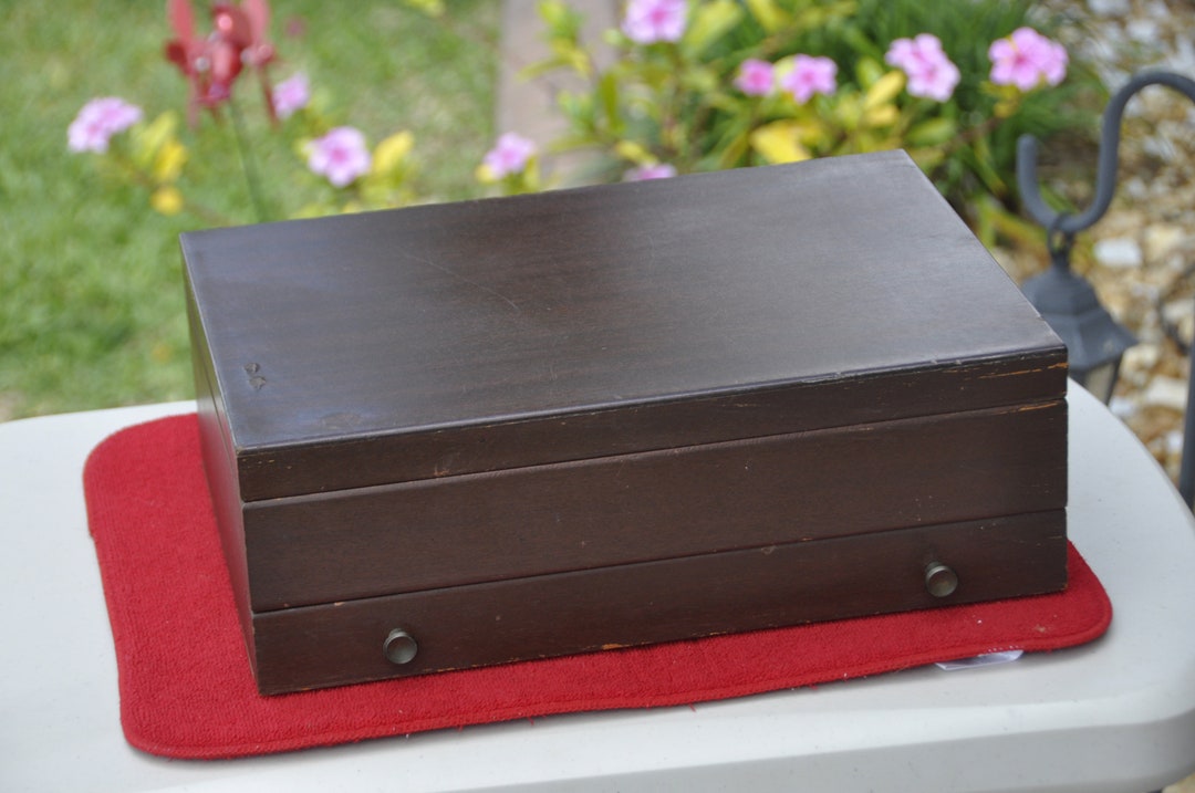 Vintage Wood Silverware Chest With Drawer Etsy