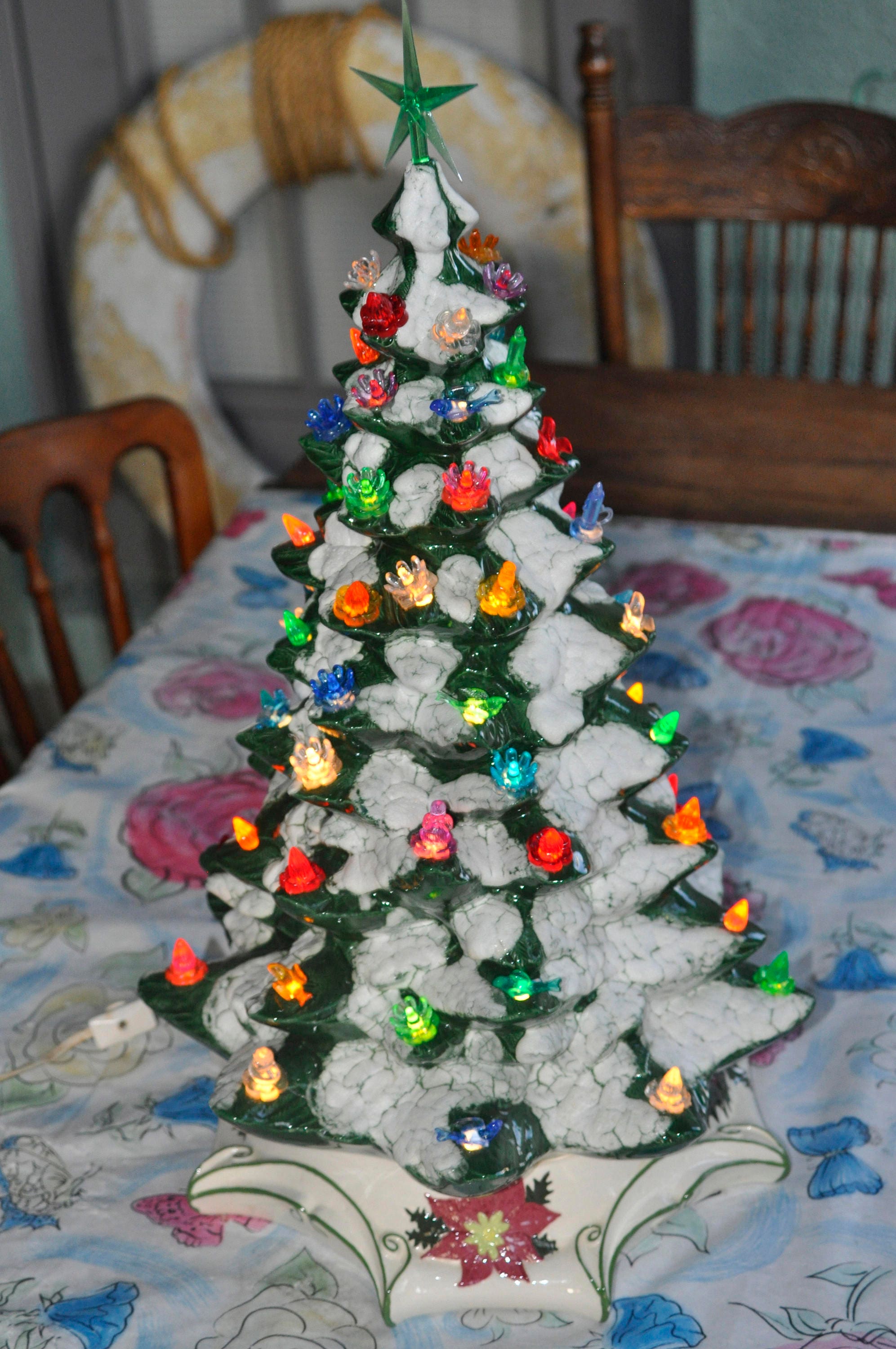 Large Beautiful Ceramic Christmas Tree With Poinsettia Base Etsy