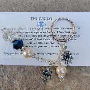 Evil Eye Keychain | Evil Eye Protection | Protection + Good Luck + Happiness with Hamsa Hand and Glass Beads