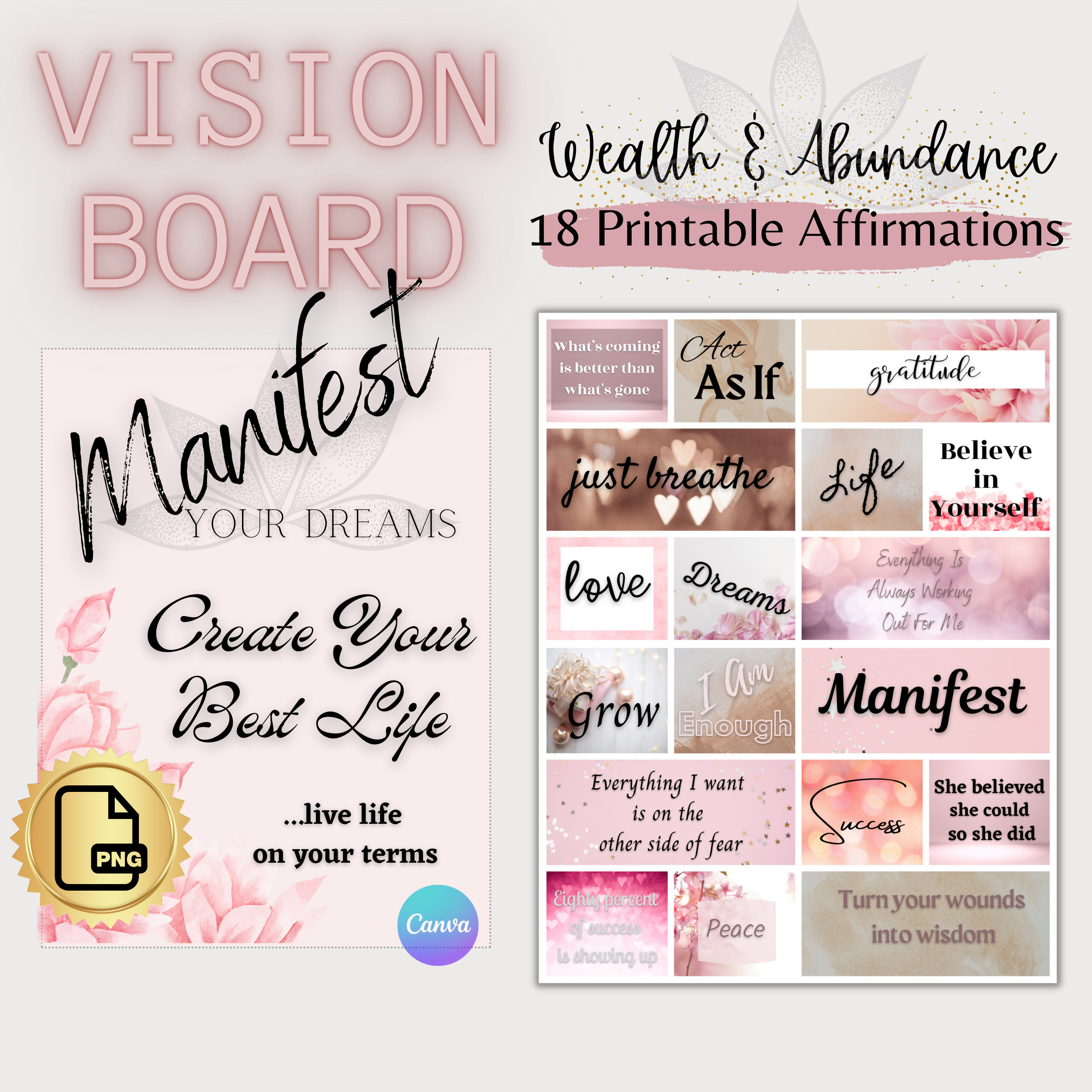 Vision Board Positive Affirmations Wall Collage Manifest Your Dreams ...