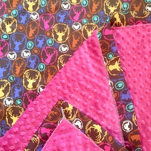 Nap Mat Cover with blanket, Kinder Pre-School Kindergarten daycare sleep mat, deer head turquoise magenta dot minky blanket, quick ship