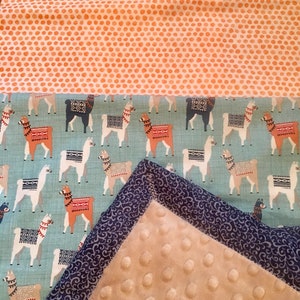 Coprimaterasso per il pisolino con coperta, tappetino per dormire per bambini in età prescolare, asilo nido, coperta in minky a pois blu, arancione e marrone chiaro, PRONTO per la spedizione