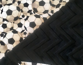 Nap Mat Cover with blanket, Pre-School Kindergarten daycare, custom nap mat, soccer footbol, black chevron minky blanket, READY to ship