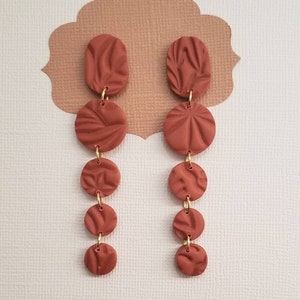 Polymer clay terracotta floral earrings, Long statement earrings, Fall polymer clay jewelry, Lightweight earrings, Nickel free earrings