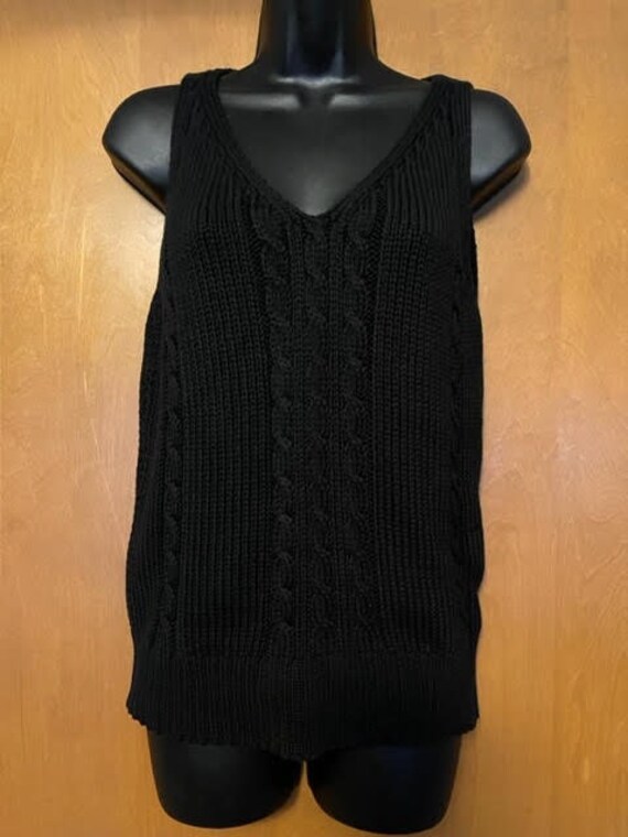 Black V-Neck Cable Knit Sleeveless Sweater From G… - image 1