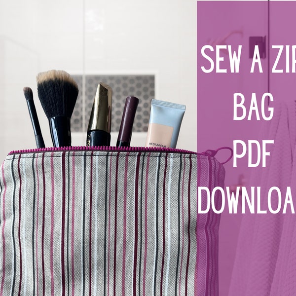 Patron de fabrication de sacs facile | Patron de couture à télécharger au format PDF | Coudre un sac zippé | Apprendre à coudre | Patron de couture pour débutant