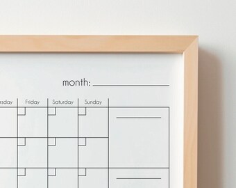 Minimalist Undated Family Calendar Family Planner Monthly Calendar Wall Calendar Undated A1 A3 Black White Large Planner