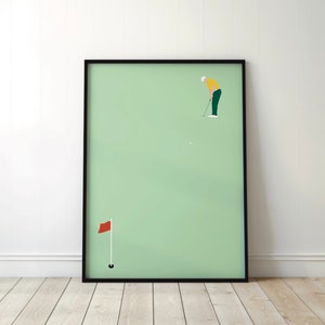 Póster de golf - Amigos del deporte - Arte, Impresión, Minimalista, Moderno, Arte mural, Deporte, Afición, DIN A4, A3, A2, Grande, Pop Art, Golfista