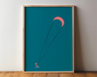 Kitesurferin / Kitesurfen Poster - Sportposter - Kunst, Druck, Bild, modern, Surfer, Wandkunst, Sport, Hobby, DIN A4 A3 Geschenk Sportler