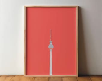 Berlin TV Tower Alexanderplatz Poster - Art, Print, Minimal, Modern, Wall Art, Travel, City, Home, Vacation, DIN A4 A3 A2, Pop Art