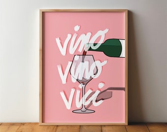 vino vino vici Poster - Print, Wanddeko, Küchen Deko, Kunst, Zitat, lustig, Kunst, Druck, Wandkunst, witzig, Spruch, DIN A4 A3, Wein set