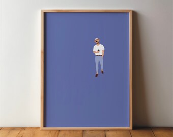 Man With Coffee And Hat Illustration - Fashion Poster, Picture, Art, Print, Minimal, Modern, Wall Art, Sport, Hobby, A4 A3 A2, Large